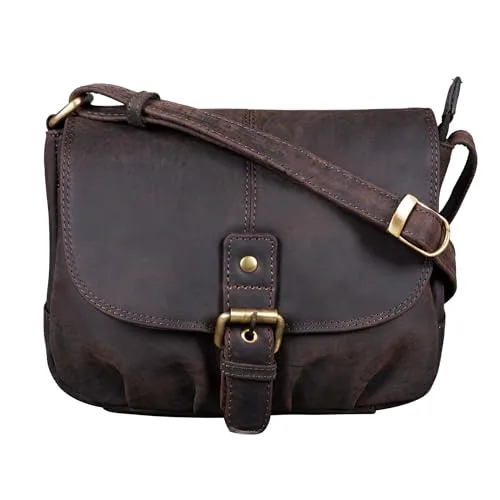 STILORD 'Iris' Leder Handtasche Damen klein Vintage - Umhängetasche für Freizeit, Ausgehen & Party - Echtleder Abendtasche mit Fächern, Farbe:dunkel - braun