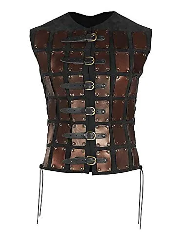 Andracor - Kurze Brigantine aus Leder - beschlagener Körperpanzer mit seitlicher Schnürung - Braun-Schwarz - Größe: S-M