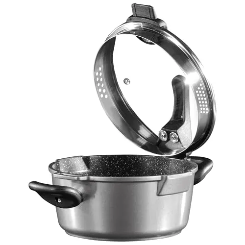 STONELINE® FUTURE Bratentopf 24 cm mit Sieb-Glasdeckel - Topf- & Pfannensets, induktionsgeeignet und mit kratzfester Antihaftbeschichtung für fettfreies Kochen.