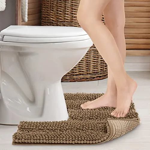 JARITTO Badezimmerteppich rutschfest Wc Vorleger mit Ausschnitt Podest für Toilette Toiletten-Sockelmatte Waschbar Badvorleger Badematte Mikrofaser Saugfähig - U-Förmige 51 x 51 cm (Braun)