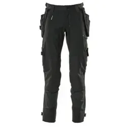 MASCOT® ADVANCED Hose mit Hängetaschen, Schwarz, Größe 90C54 - Arbeitskleidung für Handwerker mit wasserabweisendem Finish und elastischem Stretchstoff für optimale Bewegungsfreiheit. Integrierte, abnehmbare Hängetaschen aus strapazierfähigem CORDURA®.