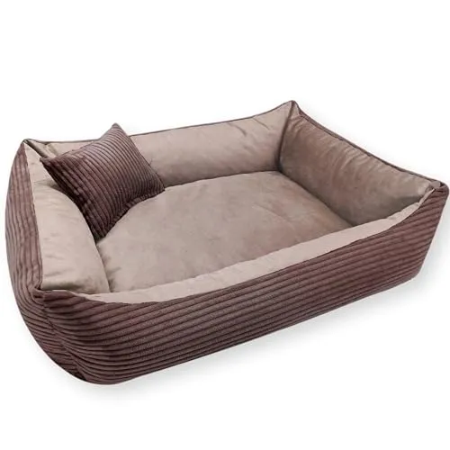 4L Textil Molly Kuscheliges Cord Hundebett für Mittelgroße Hunde - Dunkelbraun Flauschiges Körbchen (100x80 cm)