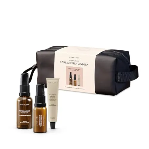 JUNGLÜCK Hautpflege-Set KENNENLERN SET - 1-teiliges Set für eine klare Haut. Ideal zum Ausprobieren: Reinigungsgel, Serum und Creme sorgen für ein gepflegtes Hautbild. Dermatologisch getestet und vegan.