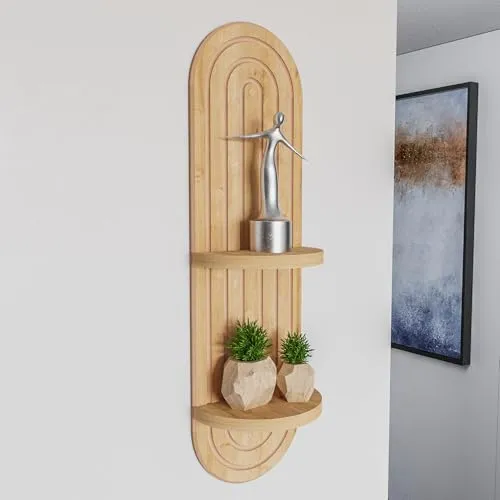 sugodesign Schweberegal, Wandregal mit 2 Ablagen,Regalbrett, Bücherregal, stylisches Wandregal für Wohnzimmer, Küche, Arbeitszimmer, Badezimmer, Fotoregal, Dekoregal, Eiche-Optik