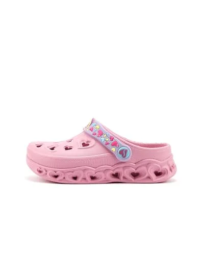 Skechers 308023L Pnk Holzschuh - Clogs & Pantoletten für Mädchen mit einem einzigartigen Herzdesign und leuchtender Mittelsohle für Spaß und Komfort.