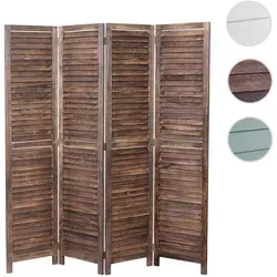 Mendler Paravent HWC-C30, 4-teilig aus Holz im Shabby-Look - 4-teiliger Paravent aus massivem Paulowniaholz in Fensterladenoptik, ideal für mehr Privatsphäre und dekorative Akzente in Wohnräumen, zusammenklappbar für platzsparende Aufbewahrung.