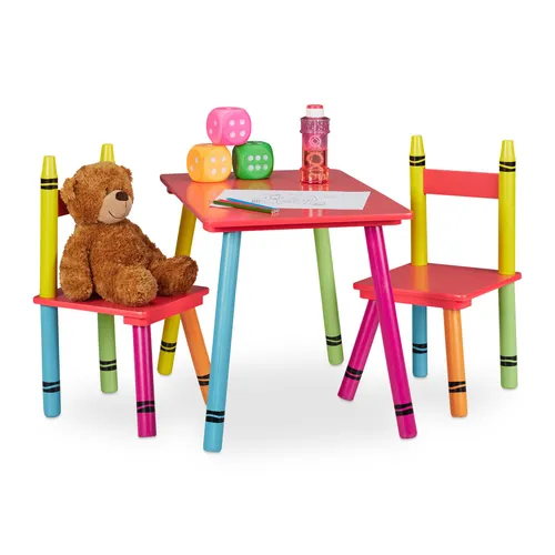 Bunte Kindersitzgruppe für Kinder - Spieltisch- & Stuhl-Sets für bis zu 2 Kinder, ideal für kreatives Spielen und Lernen, inklusive Tisch und 2 Stühlen aus robustem MDF.