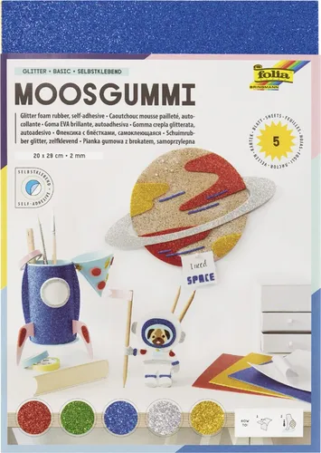 folia Glitter-Moosgummi II, 200 x 290 mm, 5 Blatt, sortiert