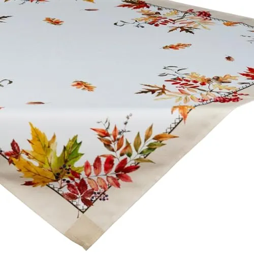 Tischdecke Herbst 85 x 85 cm mit bunter natürlicher Blätter-Bordüre - Tischdeko für Küche & Tisch