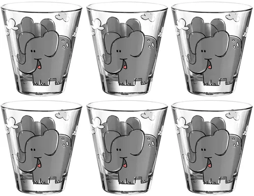 LEONARDO Kinderbecher BAMBINI Elefant, 6-teiliges Set aus Glas - Thermobehälter, 6 bunte Kinderbecher mit 215 ml Fassungsvermögen, spülmaschinengeeignet und ideal für kleine Hände.