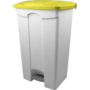 Helit Mülleimer H2402318 - Robuster Treteimer, 90 Liter, Weiß/Gelb - Haushaltszubehör mit praktischem Fußpedal und großem Volumen von 90 Litern. Ideal für Küche und Büro, aus langlebigem Polypropylen gefertigt.