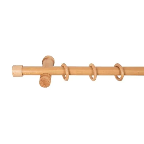 SN Deco Cafiro Gardinenstange 160 cm aus Holz - Einzelfensterstange aus 100% FSC zertifiziertem Holz, 28 mm Rundstange, Komplettset mit Ringen und Faltenlegehaken für stilvolle Fensterdekoration.