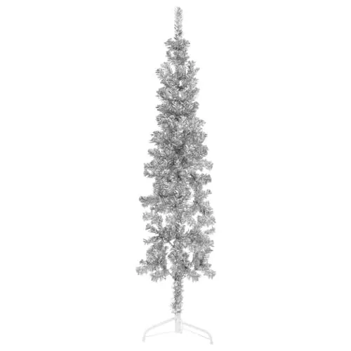 vidaXL Künstlicher Halb Weihnachtsbaum 180cm - Künstlicher Weihnachtsbaum in Silber, ideal für kleine Räume und platzsparend. Hergestellt aus PVC für eine naturgetreue Optik und wiederverwendbar für eine kosteneffiziente Weihnachtsdekoration.