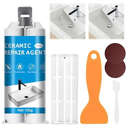 Fliesenreparaturset,Ceramic Reparatur Paste,Fliesenreparaturpaste Weiß,Keramik Reparatur Set zum Reparieren von Kratzern,Löchern,Rissen(100g)