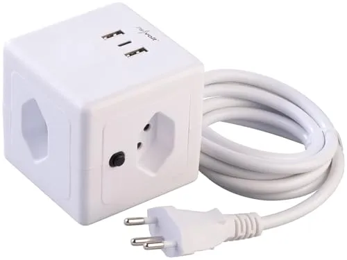 revolt Steckdosenwürfel: CH: 4-fach-Steckdosen-Würfel mit USB-C, A PD 20W & 2x, QC, Halterung (Steckdosenwürfel Schweiz, Steckdosenleiste mit Halterung, Verlängerung)