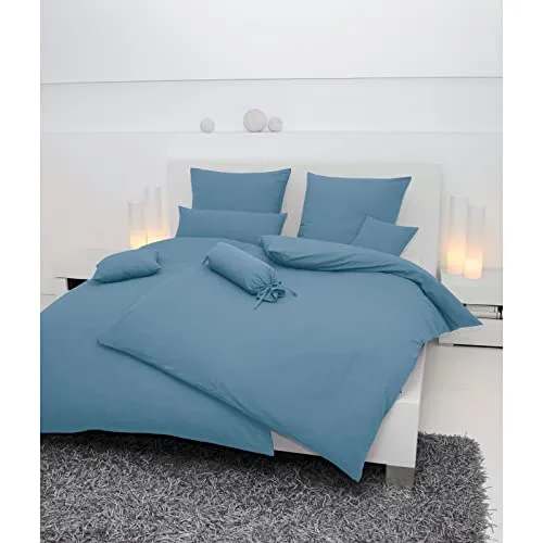 Janine Mako Soft Seersucker Bettwäsche Uni Piano 200 x 220 cm denimblau - Bettwäsche-Set aus 100% Baumwolle, atmungsaktiv und feuchtigkeitsregulierend für ein angenehmes Schlafklima. Ideal für warme Monate mit stylischem Seersucker-Muster.