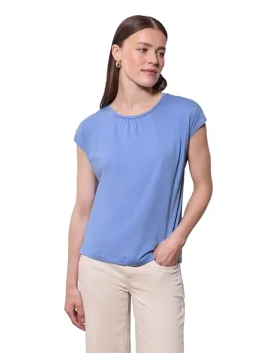 Street One Studio Damen F323592 Basic Shirt mit Raffung in Sunset Blue, Größe 44 - T-Shirt für Damen mit Dropped Shoulders und Rundhals, bietet einen weichen Baumwoll-Modalmix und seitliche Schlitze für optimalen Tragekomfort.