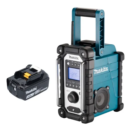 Makita DMR 116 F1 Baustellenradio mit Akku - Robustes Baustellenradio für den kabellosen Einsatz. Inklusive 3,0 Ah Lithium-Ionen Akku und vielseitigen Anschlussmöglichkeiten für Musikgenuss auf der Baustelle.