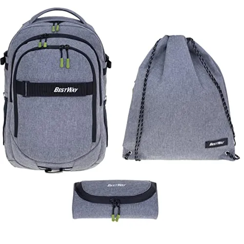 Bestway Schulrucksack Jungen Mädchen 3 Teile Set Evolution Packer Evo Schulmappe Rucksack Schultasche Tasche 40177 Sportbeutel, Mäppchen +rsm (Grey Black 1701)