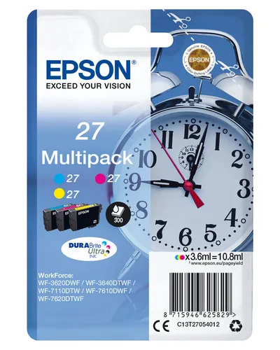 EPSON 27 T2705 - 3er-Set Druckerpatronen in cyan, magenta, gelb, originale Qualität für bis zu 900 Seiten Druckleistung