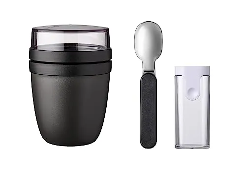 Mepal Lunchbox Lunchpot Ellipse, Nordic Black - Praktische Lunchbox aus langlebigem Polypropylen, ideal für den Lebensmitteltransport. Faltbarer Löffel inklusive, perfekt für Reisen und Büro.
