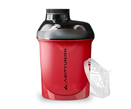 Protein Shaker Proteinshake Deluxe 400 ml Nano - Eiweiß Shaker auslaufsicher, BPA frei mit Sieb & Skala für Cremige Whey Proteinpulver Shakes - Fitness Becher für Isolate, Konzentrate Rot Schwarz