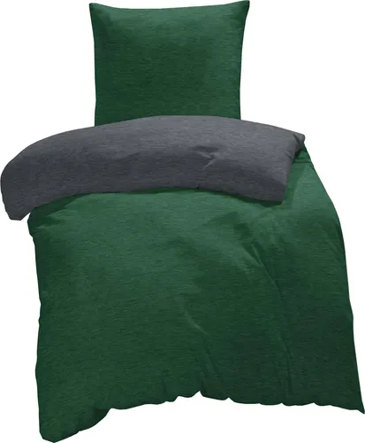 Winter Biber Bettwäsche Meliert Melange Baumwolle Kuschelig Warm Weich Flanell, Größe:4 teilig 155x220 cm, Farbe:dunkel grün / anthrazit