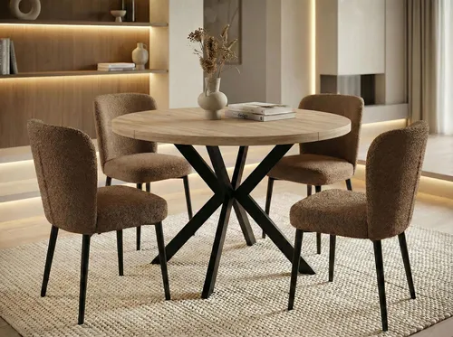 WFL Group Esstisch Sonoma Eiche, Rund, 120 cm - Skandinavischer Stil – Moderner, ausziehbarer Esstisch mit stabilen, pulverbeschichteten Stahlbeinen, ideal für Familienfeiern und minimalistische Räume.