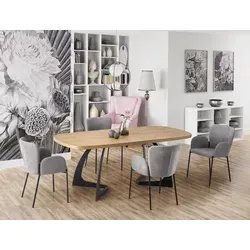 Design Esstisch HAV-111 Eiche Natur - Schwarz matt, ausziehbar von 160-200 cm - Esstisch HAV-111 ausziehbar mit Synchronauszug, ideal für flexible Essbereiche und stilvolles Design in Eiche Natur und Schwarz matt.