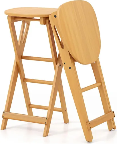 COSTWAY 2er Set Barhocker Klappbar aus Bambus in beige von Costway