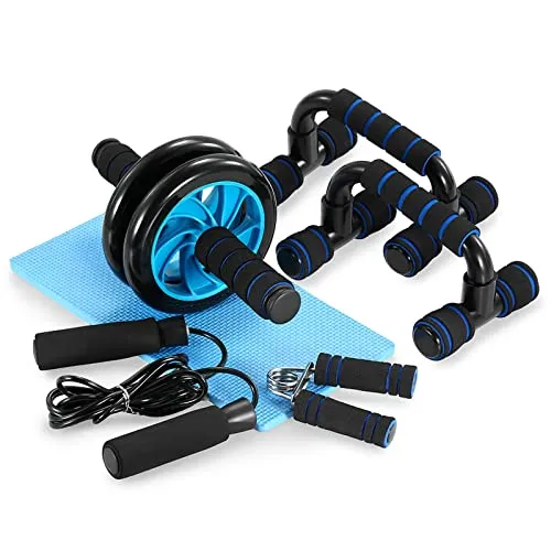 Tomshoo 5-In-1 Bauchtrainer Bauchroller Ab Wheel Fitnessset Für Zuhause Mit Liegestützgriffe Handtrainer Springseil Kniematte Bauchmuskeltraining Und Muskelaufbau Für Herren Und Damen