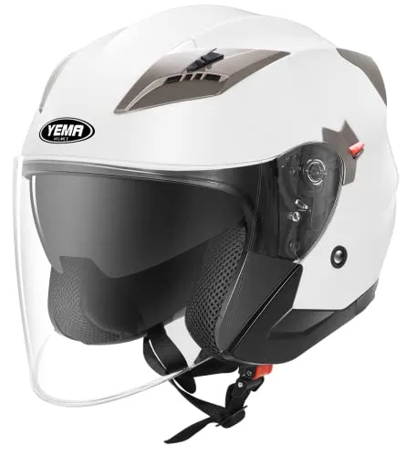 YEMA YM-627 Motorradhelm mit Doppelvisier - ECE-zertifiziert für Damen und Herren (Weiß, XL) - Hochwertiger Motorradhelm mit aerodynamischem Design, ideal für komfortable Fahrten. Mit ausfahrbarer Sonnenblende und anpassbarem Belüftungssystem für optimale Sicht und frische Fahrt.