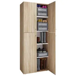 VCM Holz-Schuhschrank Lona - 5 Fächer für optimalen Stauraum - Schuhschrank aus Holz mit 5 Fächern und 4 Drehtüren, ideal für Ordnung im Flur. Maße: B. 70 x H. 184 x T. 40 cm, hochwertige Metallbeschläge.