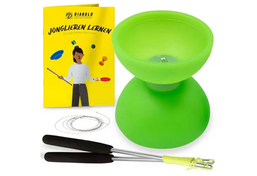 Diabolo Freizeitsport Spiel Diabolo Basic & Pro - inkl. Alu-Handstäben, Ersatzschnur, Anleitung, Robustes Diabolo Set Kinder Freizeitsport mit Ersatzschnur, Diabolo UV Comet Set Anfänger Jonglage mit Alusticks ab 9