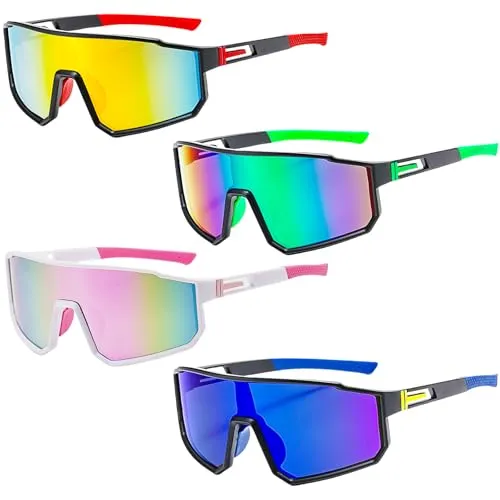 Leikurvo 4 Stück Sonnenbrille Fahrradbrille, Polarisierte Sonnenbrille Sportbrille für Damen und Herre UV400 Schutz Schutzbrille Schnelle Brille Sport Laufbrill für Outdoorsport Angeln Fahren Reisen