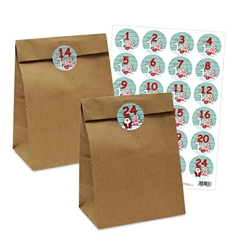 Adventskalender 25 Papiertüten Größe L mit 24 Zahlenaufklebern Rentier