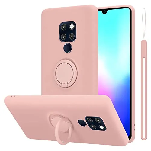 Cadorabo Hülle kompatibel mit Huawei Mate 20 Schutzhülle TPU Silikon Case Liquid Design mit Ring Slim Kratzfest Liquidsilikon Microfaser mit Rundumschutz Case Hülle für Huawei Mate 20 in Rosa