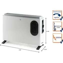 DOMO DO7351CH Heizgerät Konvektor Turbo, 2000W, Weiß - Heizlüfter mit 2000 W Leistung und Turbofunktion für effiziente Wärmeverteilung, ideal für schnelle und gleichmäßige Beheizung von Räumen.