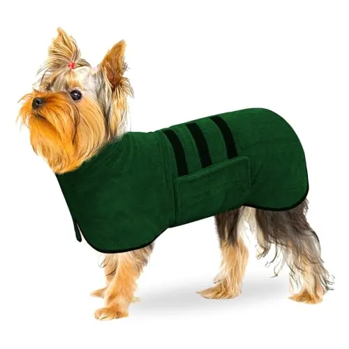 BASVII Hundebademantel aus Mikrofaser, Bademantel Hund Extra SaugfäHig und Schnell Trocknendes mit Klettverschluss und Verstellbarem Schrumpfband, für Große Mittel und Kleine Hunde