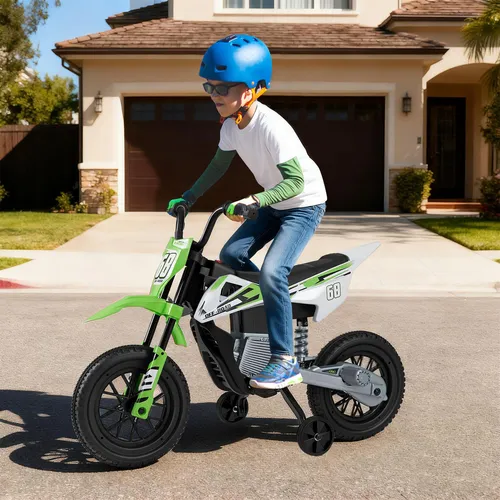 COSTWAY 12V Elektrisches Kinder Motorrad mit Musik und Stützrädern