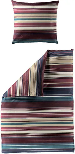 Bierbaum Bettwäsche Boldet Stripes Mako Satin Rubin 1 x 80x80 + 1 x 135x200 cm - Elegante Bettwäsche aus 100% Baumwolle (Mako Satin) für angenehmen Schlafkomfort. Waschbar bei 60°C und trocknerfest, ideal für pflegeleichte Nutzung.