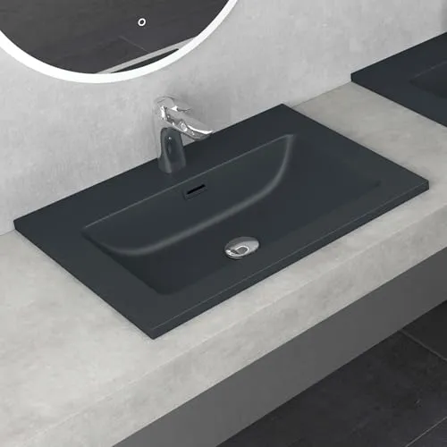 Mai & Mai Colossum02 Einbauwaschbecken - Elegantes Einbauwaschbecken aus matt Anthrazit-Mineralguss, eckige Form und leicht zu reinigen. Ideal für modernes Bad-Design, Maße: 60x48x14cm.