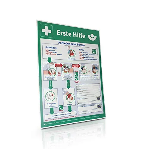 Betriebsausstattung24 Erste Hilfe Sicherheitsaushang Schild - Hart-PVC, langnachleuchtend - 40,0 x 56,0 cm - Plakat - Aushang des Hauptverbandes der Berufsgenossenschaften - Ausgabe August 2017