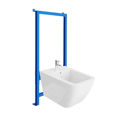LAVITA Vorwandelement für Bidet LAV 500 + Wand-Bidet Onil Komplettset Wand-Hänge Bidet mit Hahnloch und Überlaufschutz aus Keramik WC Toilette Hygienisch und Pflegeleicht 35,5x51x32,5 cm