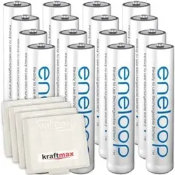 16er Pack Panasonic Eneloop AAA/Micro Akkus - Neueste Generation - Hochleistungs Akku Batterien in Kraftmax Akkuboxen V5