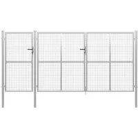 vidaXL Gartentor Stahl 400 x 150 cm Silbern - Gartentor aus robustem Hochleistungsstahl, rost- und korrosionsbeständig, ideal für Sicherheit und Zugang zu Ihrem Garten oder Terrasse.