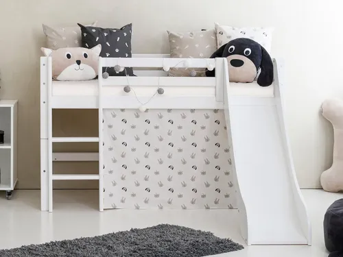 Hoppekids Hochbett «Pets Natur» Rutsche & Vorhang Grau und viel Auswahl