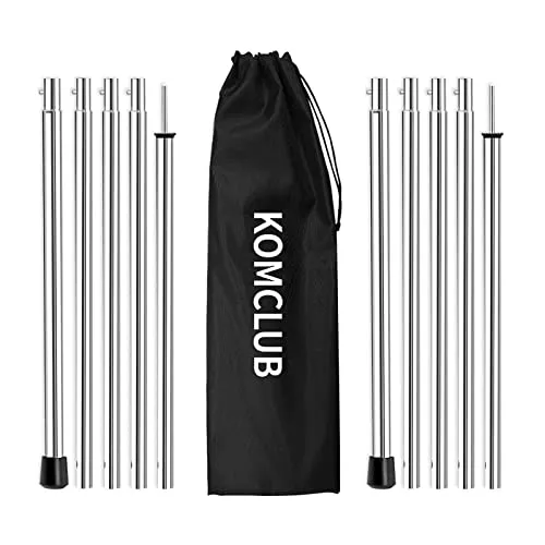 KOMCLUB Zeltstangen Teleskopstange Verstellbare Zeltstangen Edelstahl Camping Stangen Zeltstangen-Ersatz 74-190 cm 2 Sätze mit Aufbewahrungstasche für Zelt Tarp Markise Sonnensegel