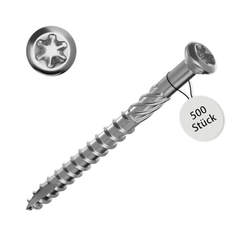 TERRASSCO Terrassenschrauben 5x80mm 500 Stück - Edelstahl A2- Edelstahlschrauben Holz, Holzschrauben, Poolumrandung, Terrassen Boden, selbst Bohrschrauben, Dielenschrauben, Schrauben mit TX-Antrieb