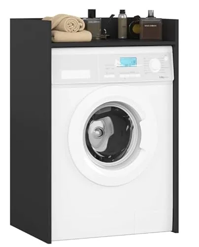 BDW Waschmaschinenschrank 97,5x64x50 cm, für Waschmaschine & Wäschetrockner, Badezimmerschrank Hoch, Badezimmer Möbel, Bad Schrank Badezimmerschrank (Schwarz)